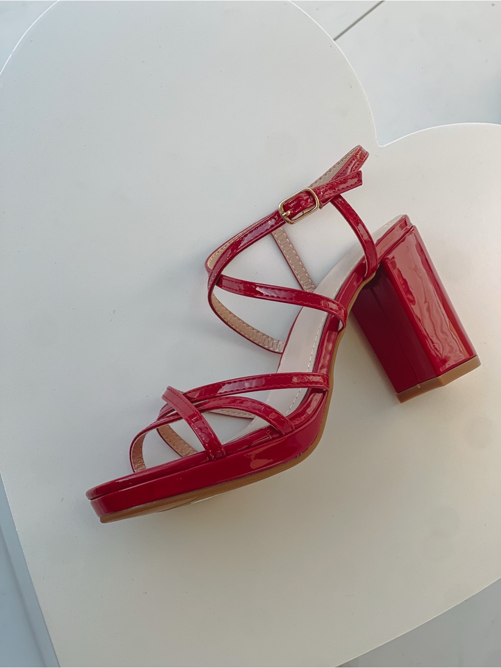 Women’s Red Patent Strappy Block Heel Sandal
